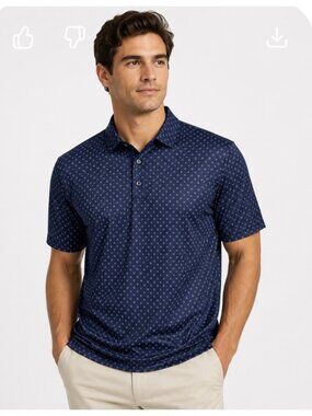 Collars & Co Polo Men’s Size 2x Navy Blue Diamond gold print short sleeve golf